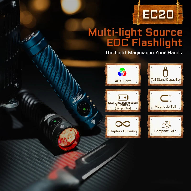 ACEBEAM EC20 new released Led flashlight EDC LUXEON HL4X Leds 2800 lumens 340 meters 18650 battery multi-color auxiliary lights - Lumen X Gear