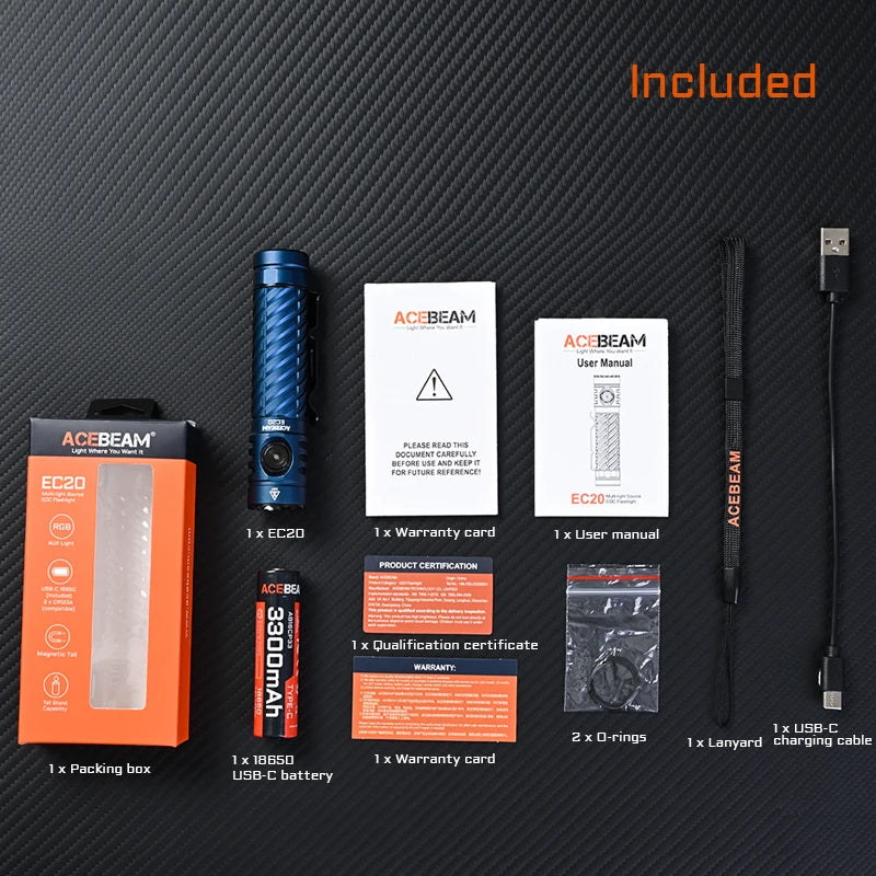 ACEBEAM EC20 new released Led flashlight EDC LUXEON HL4X Leds 2800 lumens 340 meters 18650 battery multi-color auxiliary lights - Lumen X Gear