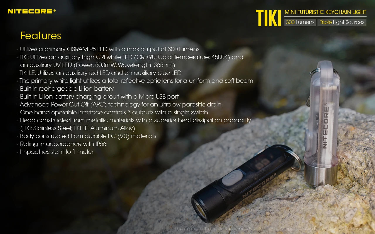 NITECORE TIKI Multi-Light Source USB-C Charge Portable EDC Camping Flashlight APC UV Mini Keychain Light Warning Signal Flashing