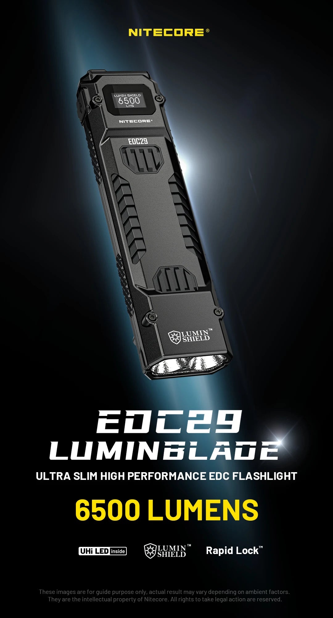 NITECORE EDC29 Utra Slim EDC Flashight 6500 Lumens USB-C Rechargeable Tactical Torch Light Built-in 2500mAh Li-ion Battery - Lumen X Gear