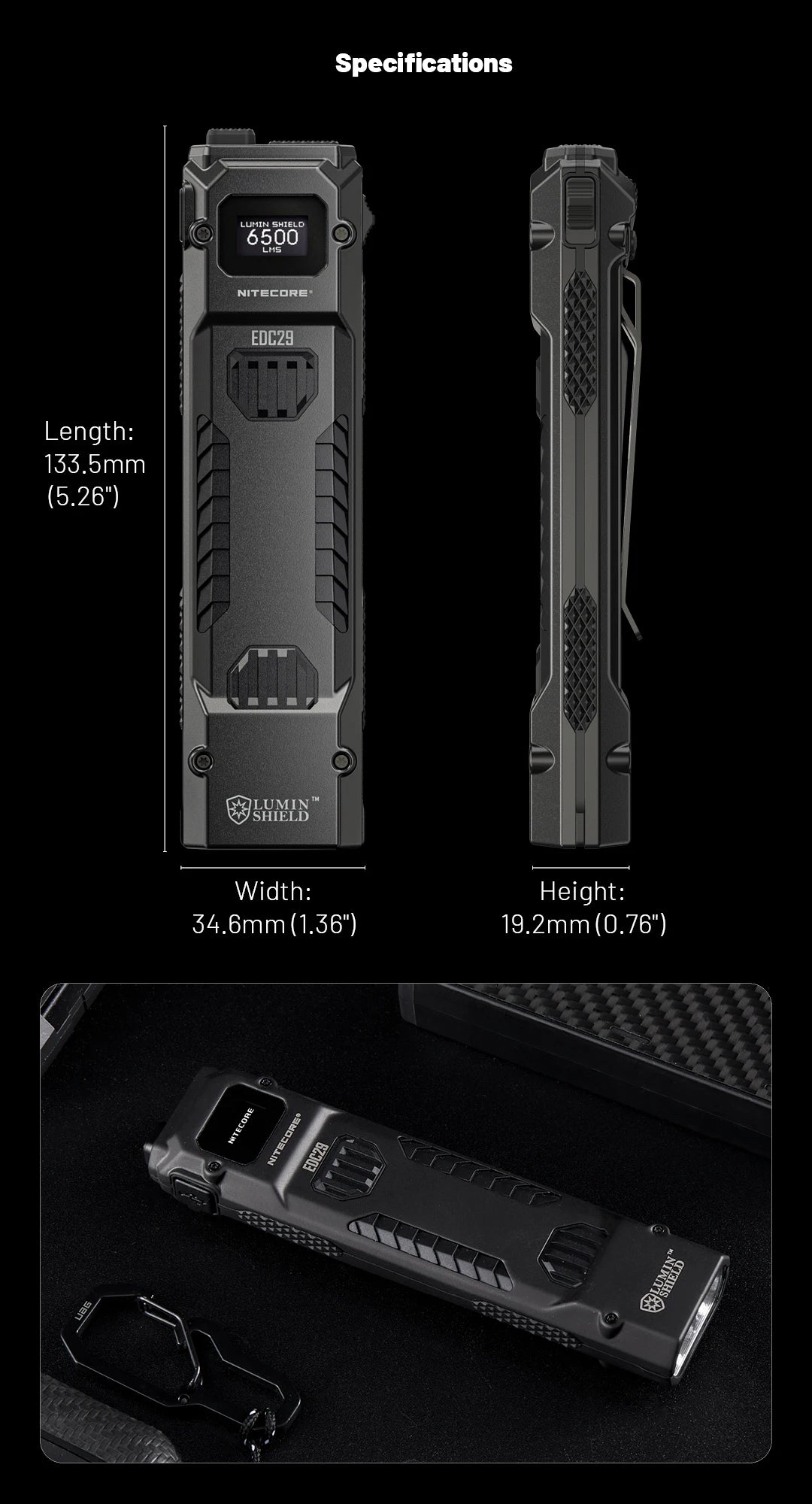 NITECORE EDC29 Utra Slim EDC Flashight 6500 Lumens USB-C Rechargeable Tactical Torch Light Built-in 2500mAh Li-ion Battery - Lumen X Gear