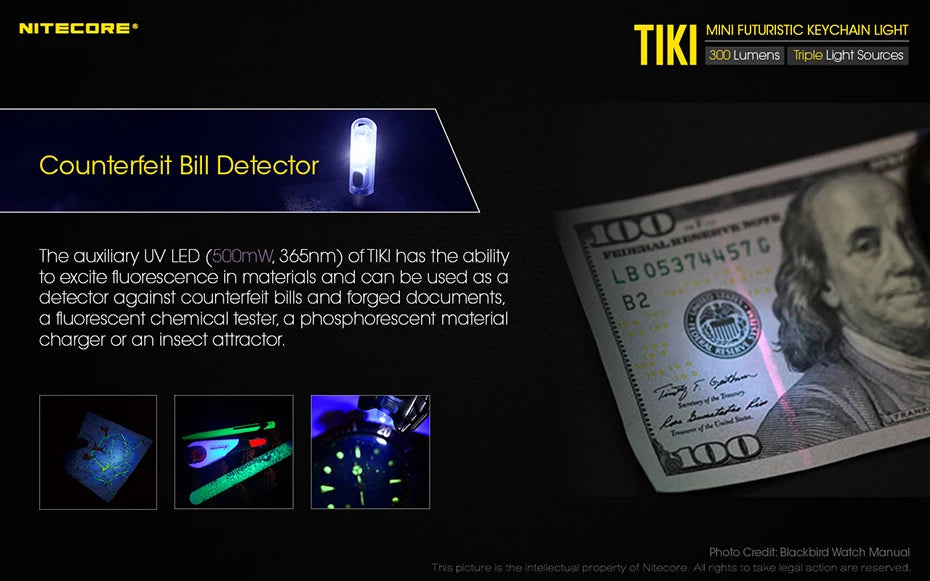 NITECORE TIKI Multi-Light Source USB-C Charge Portable EDC Camping Flashlight APC UV Mini Keychain Light Warning Signal Flashing - Lumen X Gear
