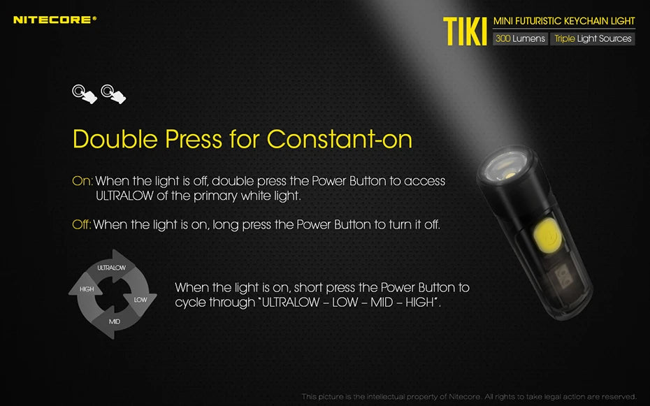 NITECORE TIKI Multi-Light Source USB-C Charge Portable EDC Camping Flashlight APC UV Mini Keychain Light Warning Signal Flashing - Lumen X Gear