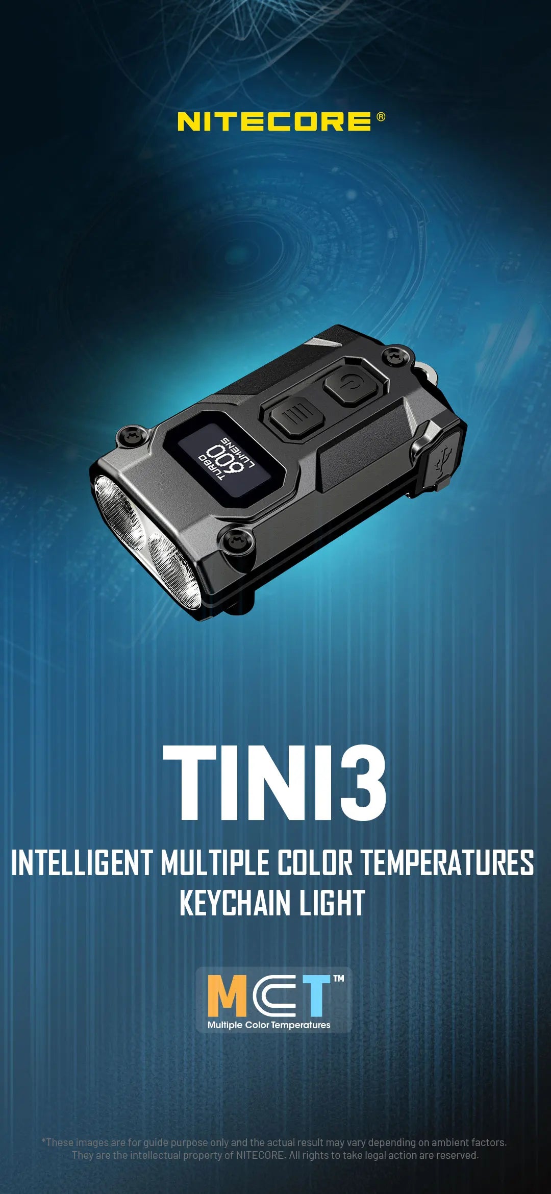 NITECORE TINI3 2025 EDC Keychain Light Mini Multiple Color Temperatures Flashlight USB-C Rechargeable 600 Lumen, Li-ion Battery