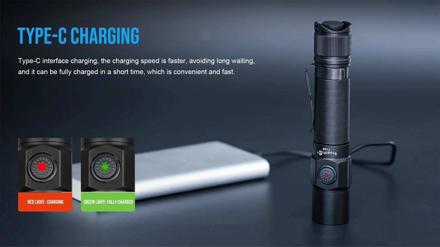 Trustfire T10R Tactical Led Flashlight 1800 Lumen Powerful Type C USB Rechargeable 18650 Torch Lamps High Power Lamp Dual Switch