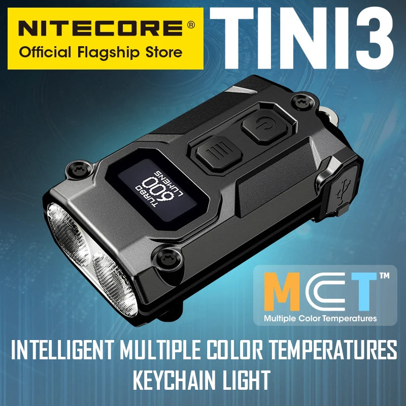 NITECORE TINI3 2025 EDC Keychain Light Mini Multiple Color Temperatures Flashlight USB-C Rechargeable 600 Lumen, Li-ion Battery