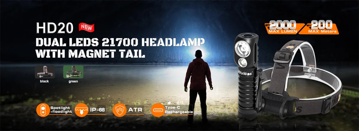 Wurkkos FC11C Nichia 519A Buck Circuit Hiking 18650 Flashlight Max ouput 1200 LM USB C Rechargeable EDC Torch Father's Day Gifts