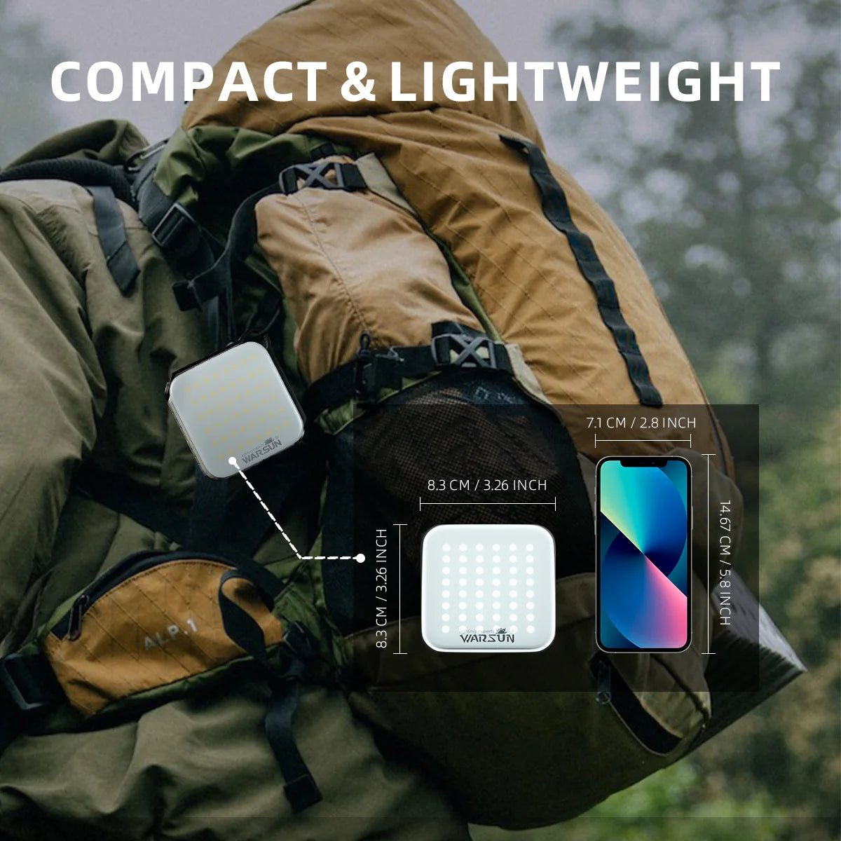 Warsun Camping Lights Waterproof IPX6 SMD Rechargeable Outdoor Hanging Lights Portable Fill Light Work Maintenance Lighting
