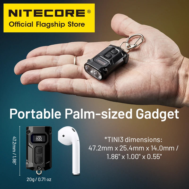 NITECORE TINI3 2025 EDC Keychain Light Mini Multiple Color Temperatures Flashlight USB-C Rechargeable 600 Lumen, Li-ion Battery