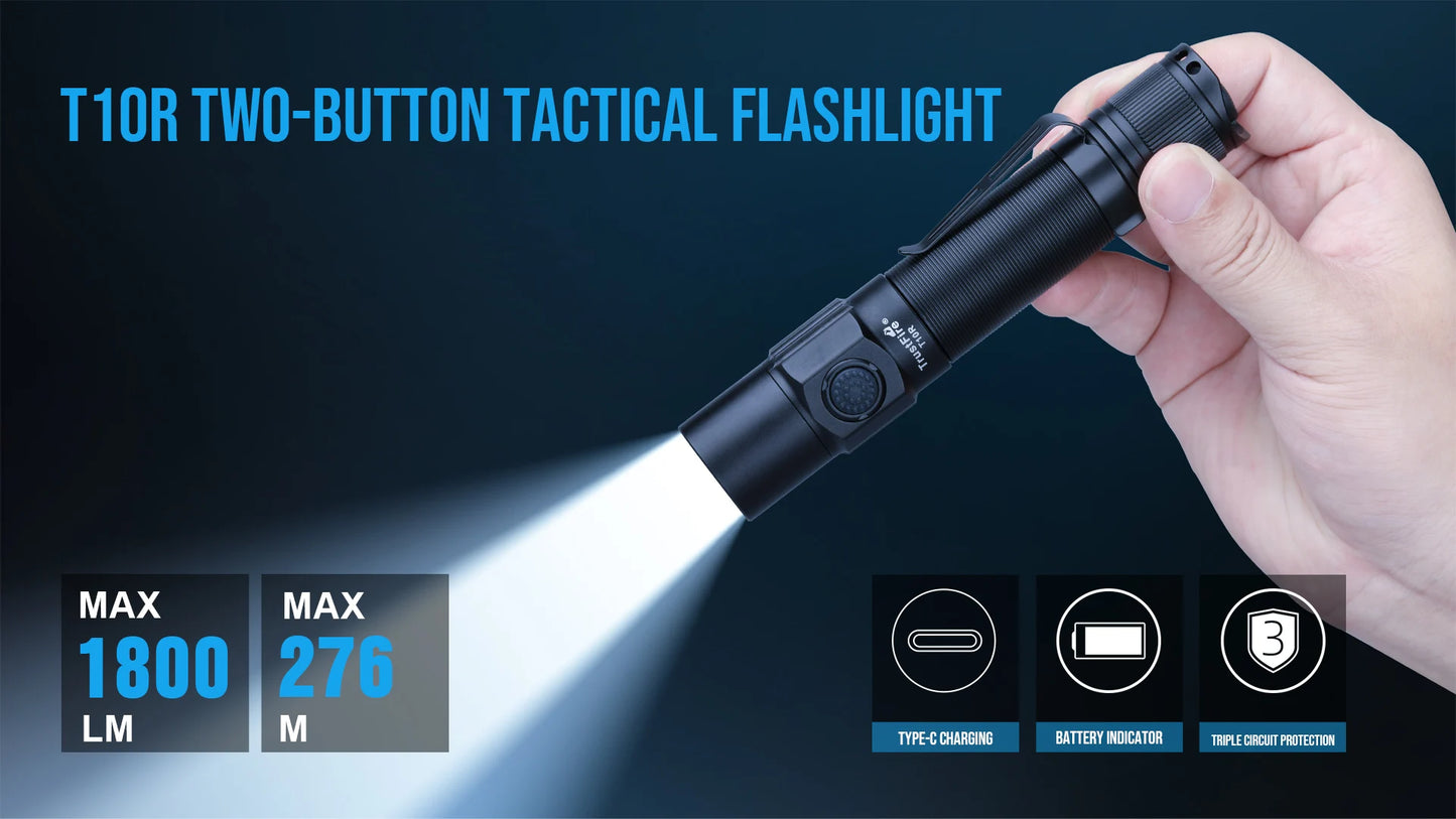 Trustfire T10R Tactical Led Flashlight 1800 Lumen Powerful Type C USB Rechargeable 18650 Torch Lamps High Power Lamp Dual Switch