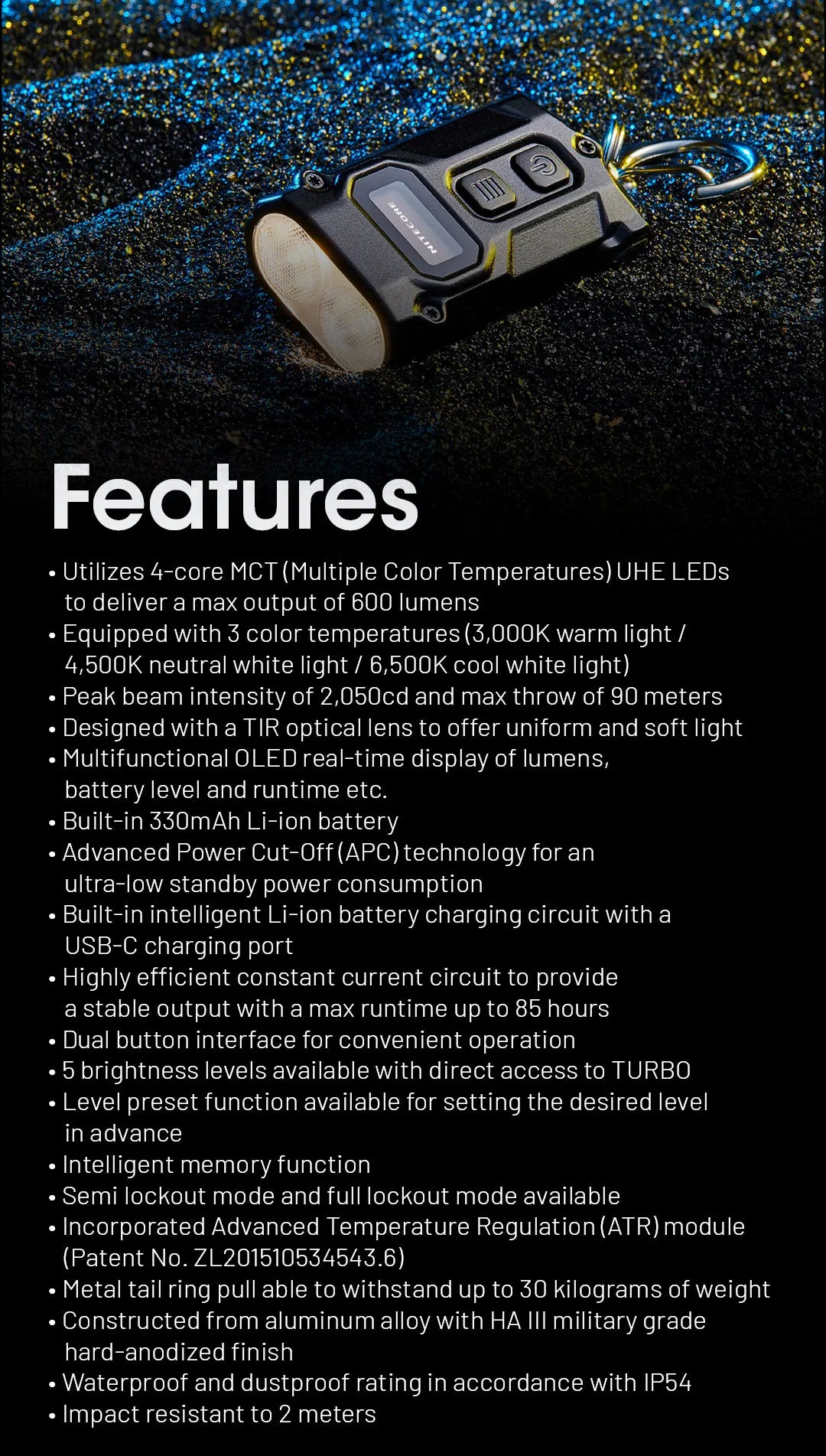 NITECORE TINI3 2025 EDC Keychain Light Mini Multiple Color Temperatures Flashlight USB-C Rechargeable 600 Lumen, Li-ion Battery