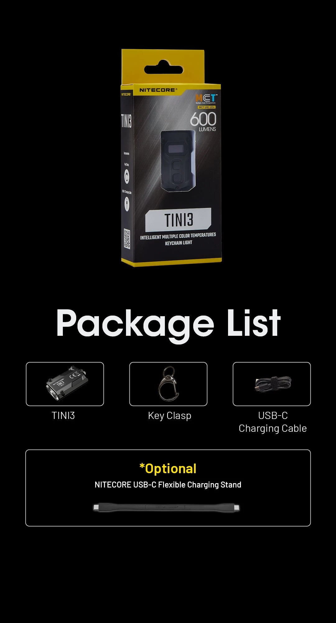 NITECORE TINI3 2025 EDC Keychain Light Mini Multiple Color Temperatures Flashlight USB-C Rechargeable 600 Lumen, Li-ion Battery