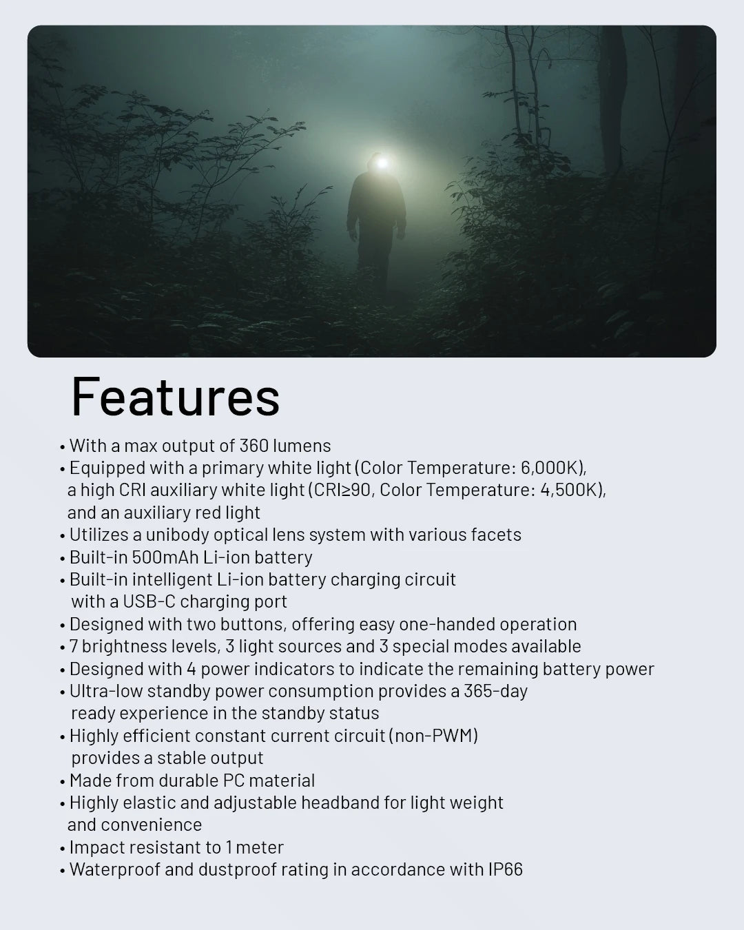 NITECORE NU20 Classic USB-C Rechargeable Headlamp 38 g Ultra Lightweight Headlight For Backpacker Outdoor Camping, Trail Running