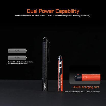 ACEBEAM PT20 penlight compact EDC flashlight 500 lumens 80 meters compatible with 2 AAA batteries 3 brightness level daily torch - Lumen X Gear 