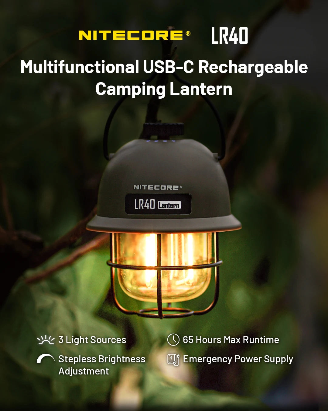 NITECORE 2-in-1 LR40 Camping Light Power Bank 100 Lumen 3 Light Sources Portable LED USB-C Rechargeable Camping Tent Lantern - Lumen X Gear 