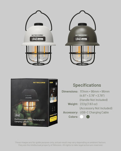 NITECORE 2-in-1 LR40 Camping Light Power Bank 100 Lumen 3 Light Sources Portable LED USB-C Rechargeable Camping Tent Lantern - Lumen X Gear 