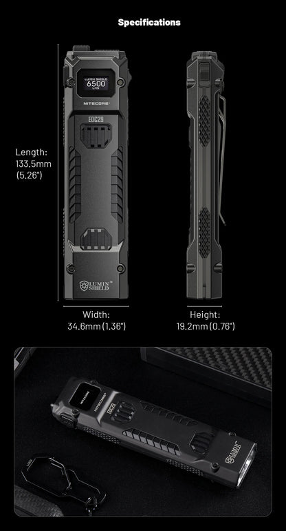 NITECORE EDC29 Utra Slim EDC Flashight 6500 Lumens USB-C Rechargeable Tactical Torch Light Built-in 2500mAh Li-ion Battery - Lumen X Gear 