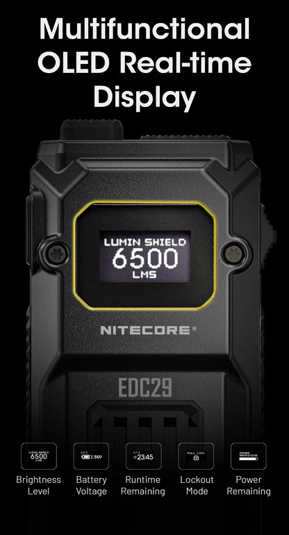 NITECORE EDC29 Utra Slim EDC Flashight 6500 Lumens USB-C Rechargeable Tactical Torch Light Built-in 2500mAh Li-ion Battery - Lumen X Gear 