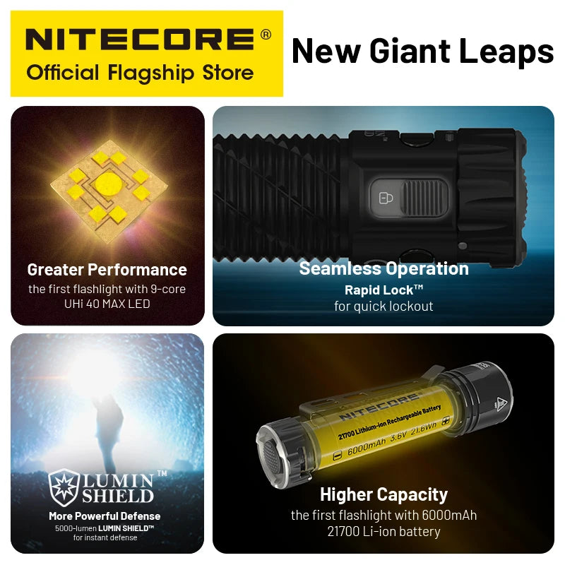 NITECORE EDC35 Tactical Flashlight EDC USB-C Rechargeable Search Torch Light 5000 Lumens UHi 40, 6000mAh 21700 Li-ion Battery - Lumen X Gear 