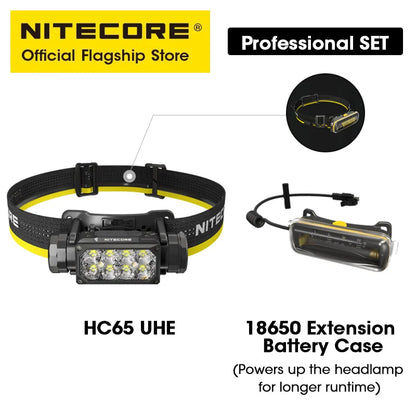 NITECORE HC65 UHE LED Headlamp 2000 Lumen USB-C Rechargeable 8 Core UHE LED Headlight Dual Beam,4000mAh 18650 Li-ion Battery