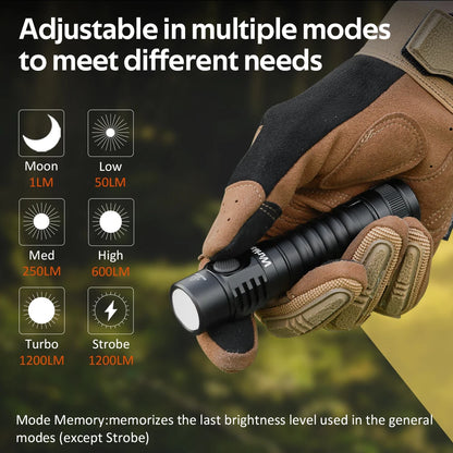 Wurkkos FC11C Nichia 519A Buck Circuit Hiking 18650 Flashlight Max ouput 1200 LM USB C Rechargeable EDC Torch Father's Day Gifts