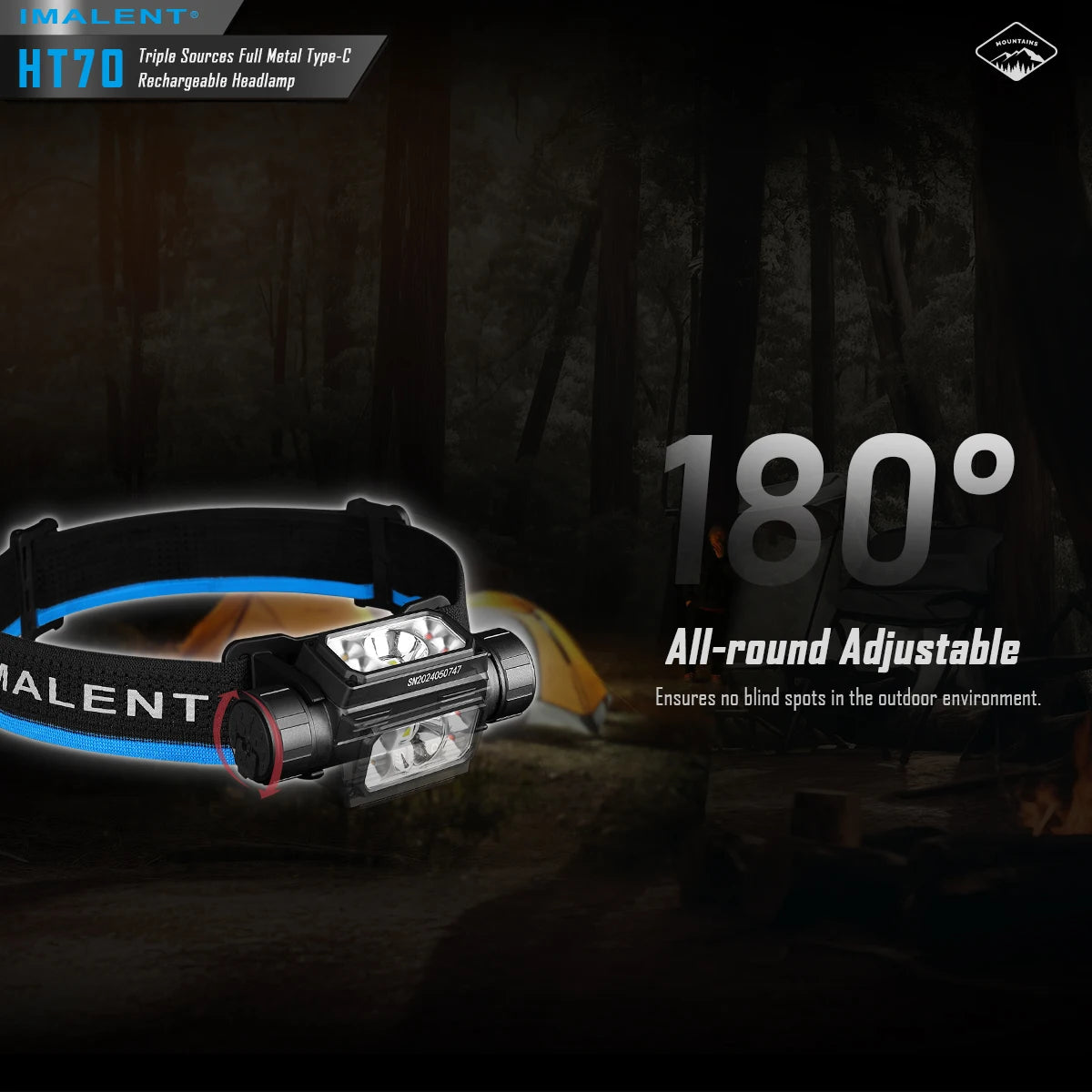 IMALENT HT70 LED Headlamp 3500LM 349M 5000mAh Battery Type-C Rechargeable White Red Light Three-Light Source Headlight