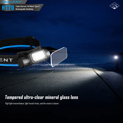 IMALENT HT70 LED Headlamp 3500LM 349M 5000mAh Battery Type-C Rechargeable White Red Light Three-Light Source Headlight