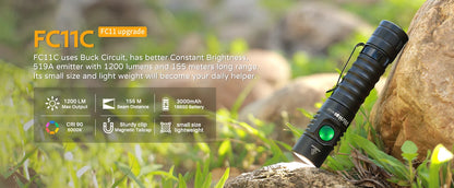 Wurkkos FC11C Nichia 519A Buck Circuit Hiking 18650 Flashlight Max ouput 1200 LM USB C Rechargeable EDC Torch Father's Day Gifts