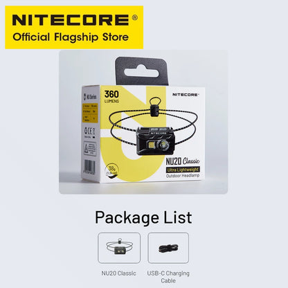 NITECORE NU20 Classic USB-C Rechargeable Headlamp 38 g Ultra Lightweight Headlight For Backpacker Outdoor Camping, Trail Running