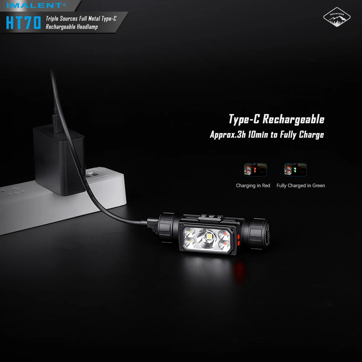 IMALENT HT70 LED Headlamp 3500LM 349M 5000mAh Battery Type-C Rechargeable White Red Light Three-Light Source Headlight