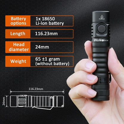 Wurkkos FC11C Nichia 519A Buck Circuit Hiking 18650 Flashlight Max ouput 1200 LM USB C Rechargeable EDC Torch Father's Day Gifts